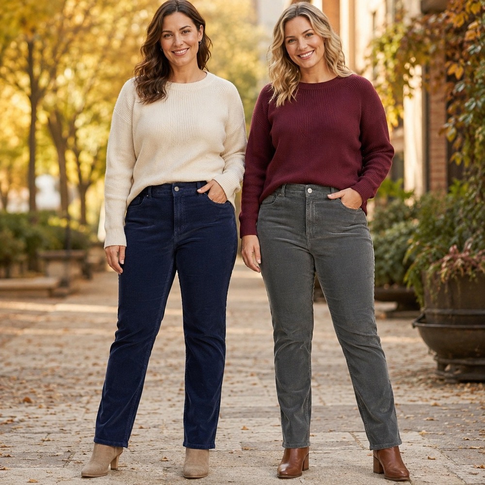 Chaps Womens Size 12 Corduroy Pants Bundle Navy Blue Gray Straight Leg High Rise